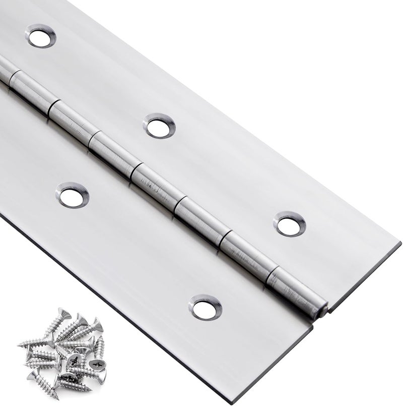GRRONZEE Heavy Duty Piano Hinge 48 Inch x 3 Inch Stainless Steel Continuous & Piano Hinges with Holes, 48" Continuous Hinges for Cabinet, Door, DIY Wood Boxes, 0.060" Leaf Thickness, 3" Open Width - Image 1